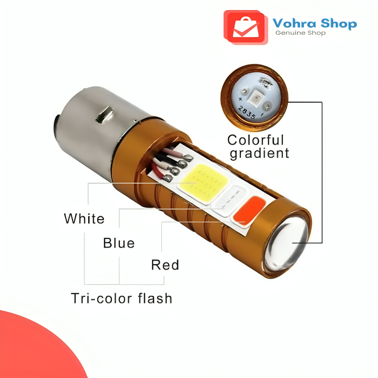 LED Headlight Bulb for Bike Light Blue, Red and White with Flasher for Motercycle 70cc & 125cc - Image 3