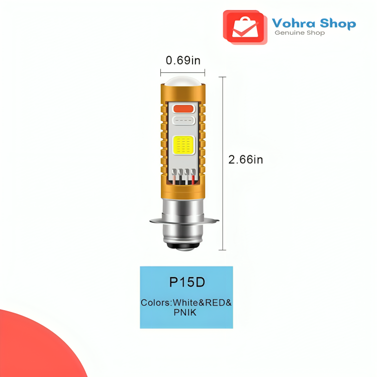 LED Headlight Bulb for Bike Light Blue, Red and White with Flasher for Motercycle 70cc & 125cc - Image 4